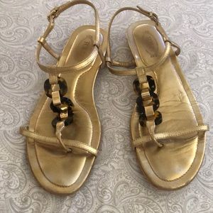 Tods gold leather sandals